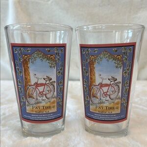 Fat Tire Amber Ale 🍺 Beer Pint Glasses, 2 piece set- 16oz each
